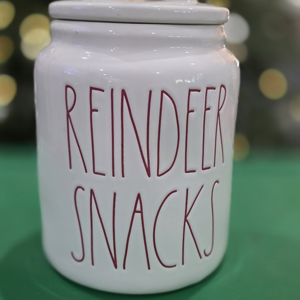 Rae Dunn White Reindeer Snacks Jar